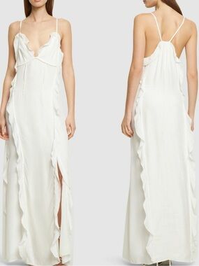 NWT SIMKHAI Emily Ruffle White Maxi Cami Dress